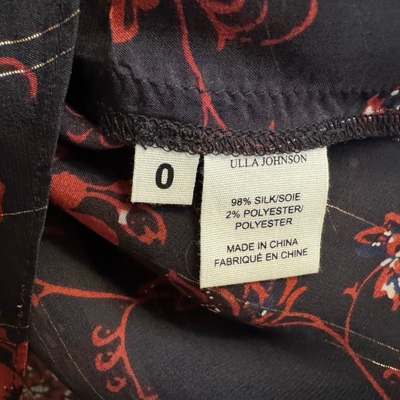 NEW NWT! $385 Ulla Johnson Constance Silk Blouse Top Noir Black Red Floral sz 0 - Picture 4 of 7